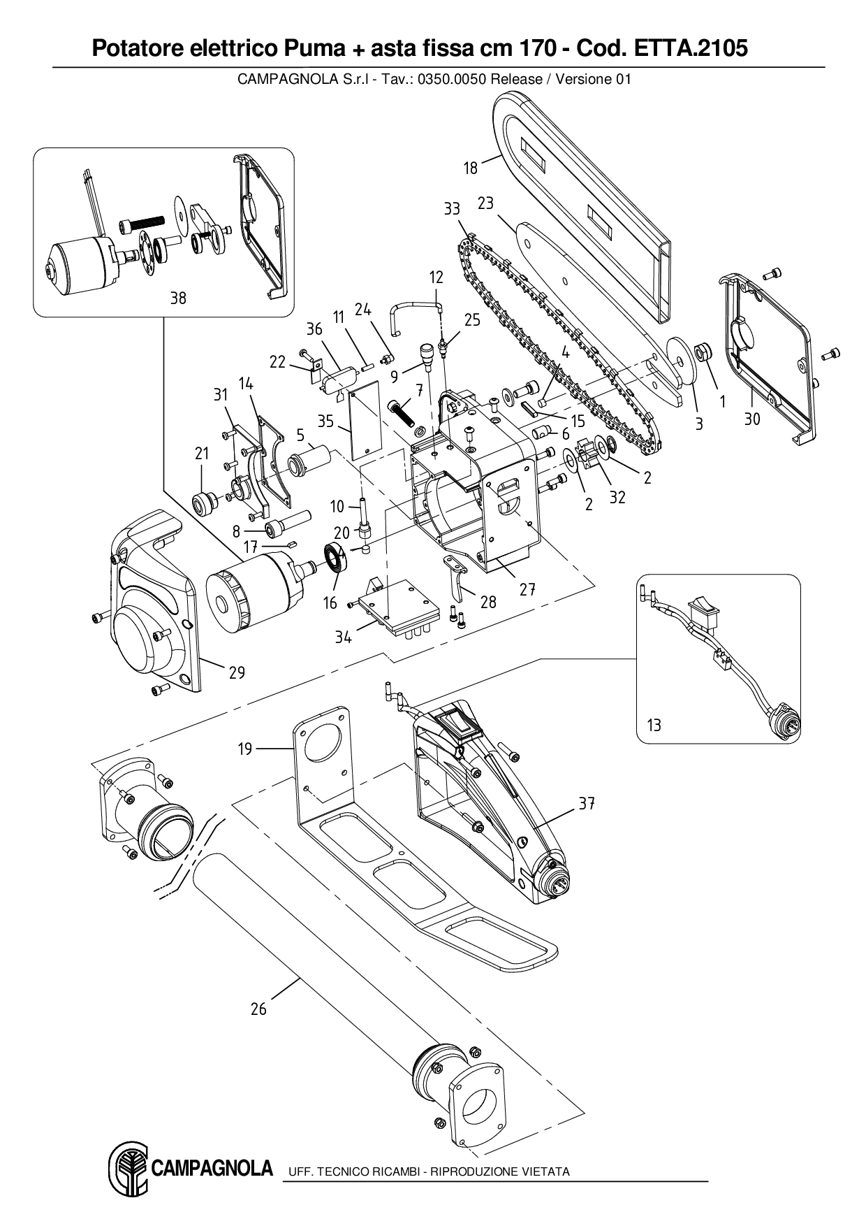 ETTA.2105_Potatore elettrico Puma con asta fissa cm 170